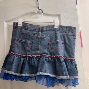 Denim Ruffle Skirt with Blue and Pink Accents